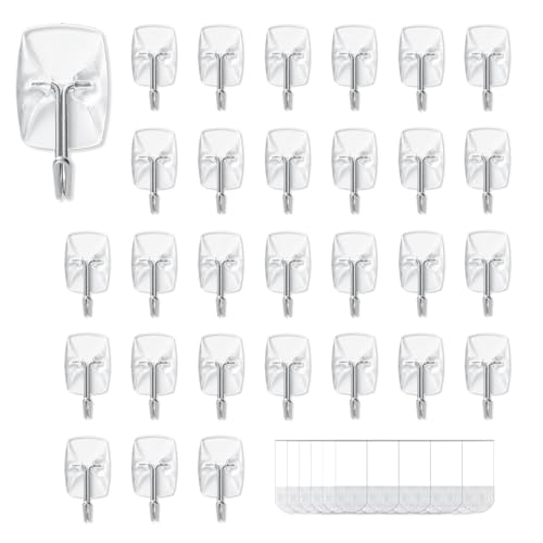 MOVELYST 30 Small Hooks+40 Removable Strips, Clear Wire Utility Hooks with Adhesive Strips Damage-Free, No Tools Wall Hooks for Hanging Heavy Duty, Value Pack - size: Small, style: Clear-30+40