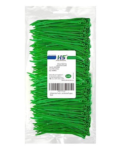 HS Nylon Wire Ties Green Zip Ties 1000 Pieces 18 Lbs Garden Fence Cable Ties 4 Inch,Outdoor Purpose - color: Green 4"1000