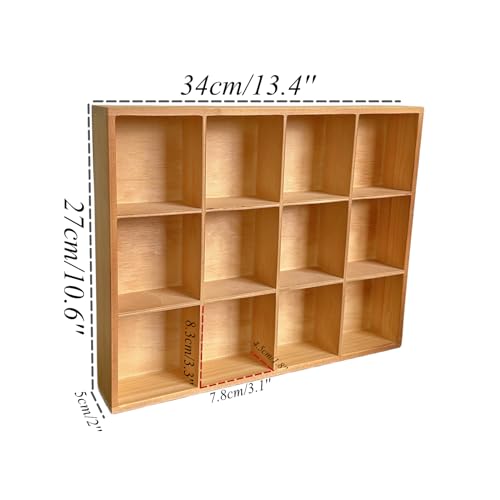 Vintage 12 Compartments Wooden Organizer Box 13.4x10.6x2 Inch Solid Wood Storage Tray Desktop Display for Jewelry Makeup Office Supplies Antique Home Decor Craft Organization (Vintage Color) - color: Vintage Color, size: 12 Compartments
