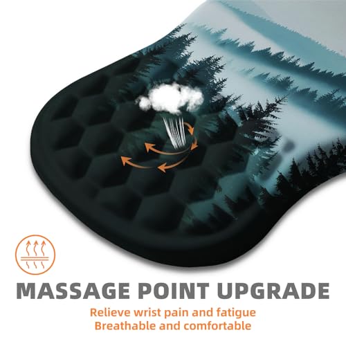 Ergonomic Mouse Pad with Wrist Rest, Memory Foam Wrist Support for Carpal Tunnel Pain Relief, Massage Design Mousepad and Non-Slip Base for Office and Gaming, 12x8 Inch, Grey Forest - color: Grey Forest