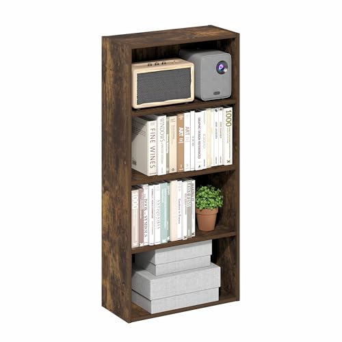 Furinno Basic Book Shelf, 4-Tier Bookcase with Open Shelf, Bookshelf, Cube Storage Organizer, 7 x 17 x 35, for Living Room, Bedroom, Home Office, Amber Pine - color: Amber Pine, size: 4-Tier, 7 x 17 x 35