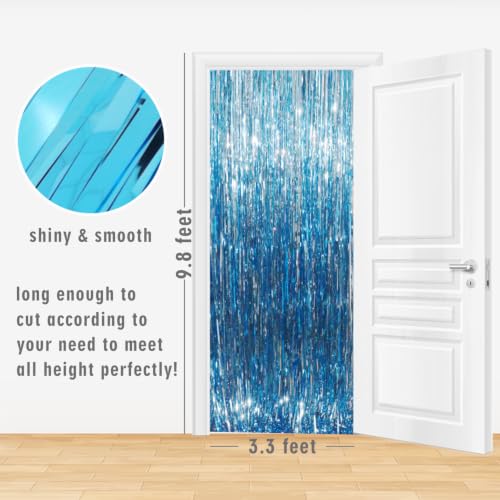 GOER 3.2 ft x 9.8 ft Metallic Tinsel Foil Fringe Curtains Party Photo Backdrop Party Streamers for Birthday,Graduation,New Year Eve Decorations Wedding Decor (Light Blue,1 Pack) - color: Light Blue, size: 1 Pack