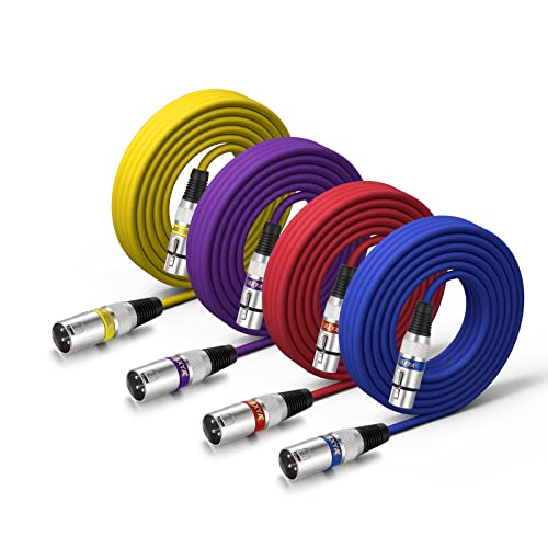 EBXYA XLR Cable 25 Feet 4 Color Packs for Microphone Audio Mixer- XLR Male to Female 3 Pins Balanced Stage Patch Cable - color: 4 Colors, size: 25ft