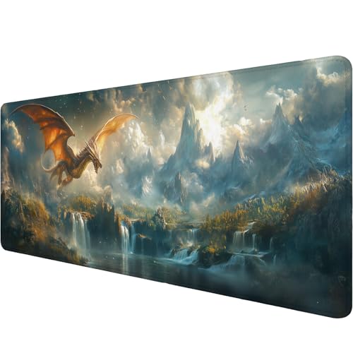 Mythical Dragon Gaming Mouse Pad Desk Pad 31.5 x 11.8 Inch Waterfall Mountains Light Sunlight Mousepad XL Large Gaming Mouse Pad Laptop Keyboard Mat Desk Pad Office Computer Keyboard Laptop Home - color: Mythical Dragon, size: 11.8W x 31.5L inches