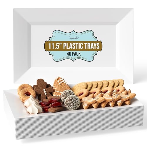 Exquisite Plastic Serving Trays for Party - 40 Pcs 11.5 Inch White Serving Platters, Plastic Trays for Food, White Tray, Food Tray Disposable Platters for Parties, Catering & Buffet - color: White, size: 11.5 Inches