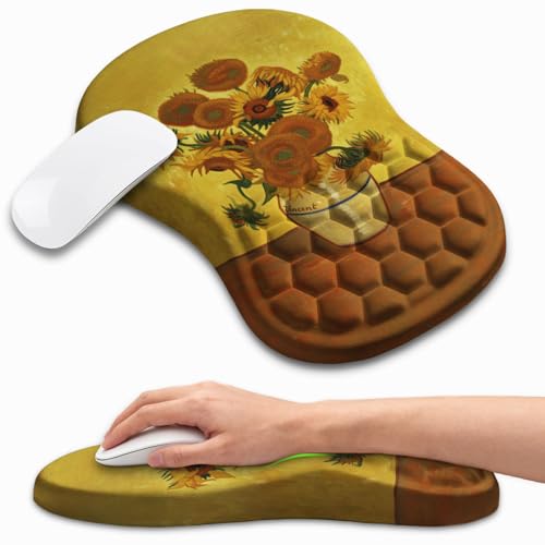 Ergonomic Mouse Pad with Wrist Rest, Memory Foam Wrist Support for Carpal Tunnel Pain Relief, Massage Design Mousepad and Non-Slip Base for Office and Gaming, 12x8 Inch, Sunflower - color: Sunflower