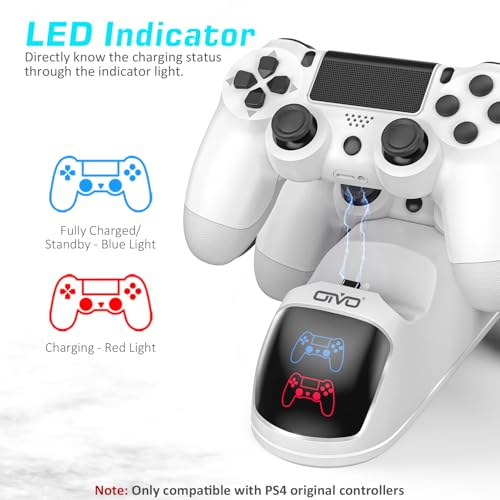 OIVO PS4 Controller Charging Dock Station, Dualshock 4 Controller Charger with 1.8Hrs Charging Chip, White - color: White, size: 8.12inch - PS4