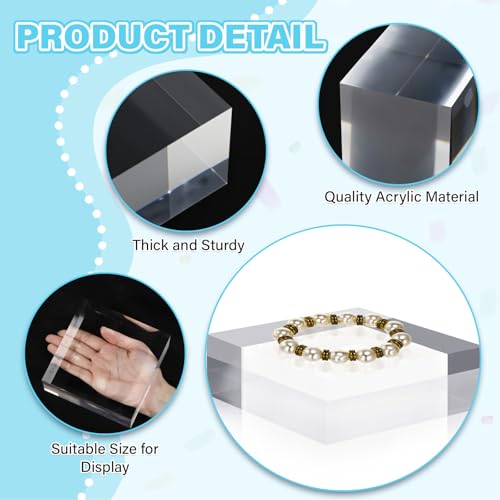 Qunclay 4 Pcs 5 x 5 x 2 Inches Acrylic Square Display Block Clear Polished Acrylic Cubes Jewelry Display Stand for Jewelry Ring Showcase Holder Base Collections - size: 5 x 5 x 2inches