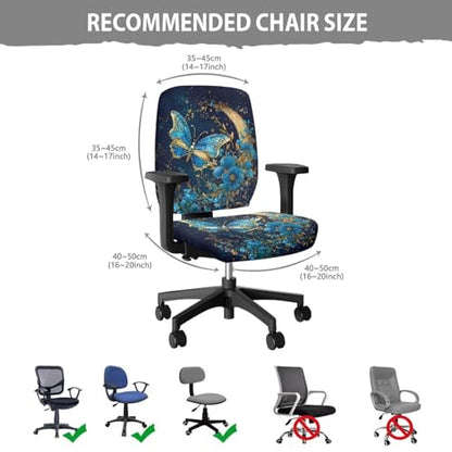 Butterfly Flower Office Chair Covers Stretchable Office Chair Seat Cover Removable Dorm Computer Rotating Chair Slipcover Desk Accessories Split Rotating Swivel Chair Padded Protector - color: Blue Butterfly Flower
