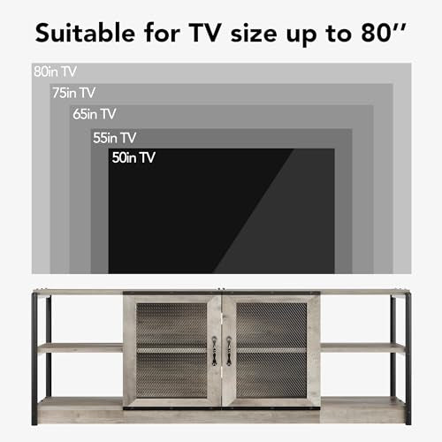 IDEALHOUSE Farmhouse TV Stand for 75/80 inches TVs, Entertainment Center with Storage Cabinet, Industrial Media Console Cabinet Table, Living Room Media Furniture, Grey - color: Farmhouse Grey, size: 71'' Farmhouse