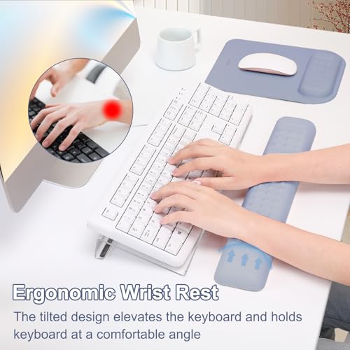 MOSISO Computer Keyboard Stand&Wrist Rest Support for Keyboard &Mouse Pad Set, Ergonomic Massage Wrist Rest Set, Easy Typing Working Acrylic Clear Stand for Office Home, Lavender Gray - color: Lavender Gray