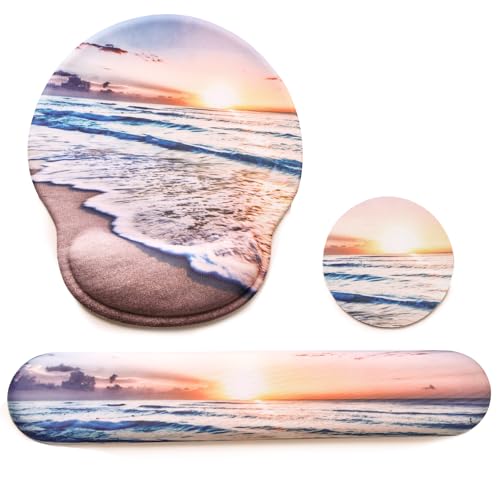 Keyboard Wrist Rest Mouse Pad with Wrist Support, Gaming Mousepad with Non-Slip Base, Ergonomic Mouse Wrist Arm Cushion Support for Home Office Laptop Computer, Easy Typing for Pain Relief, Sunrise - color: Sunrise