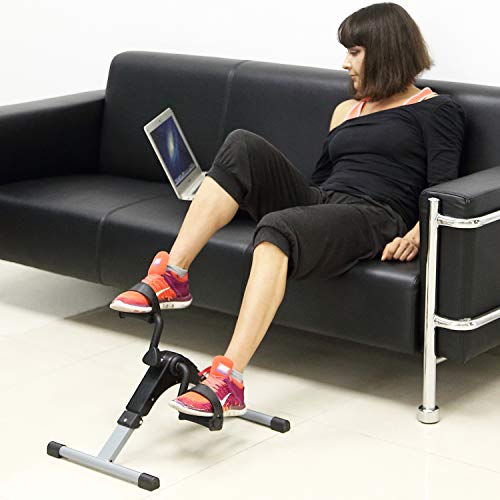 Folding Pedal Exerciser, Mini Under Desk Bike - Portable Foot Hand Cycle Peddler Machine Bicycle Exerciser for Arm Leg While Sitting - color: Silver