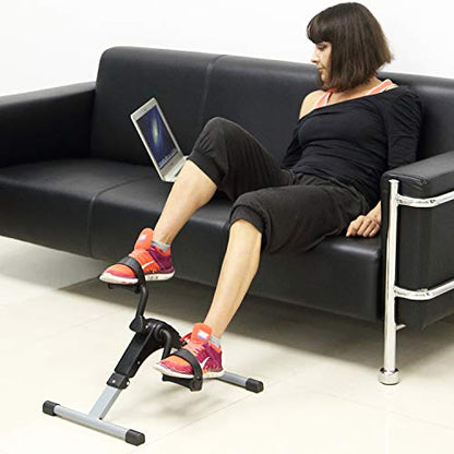 Folding Pedal Exerciser, Mini Under Desk Bike - Portable Foot Hand Cycle Peddler Machine Bicycle Exerciser for Arm Leg While Sitting - color: Silver