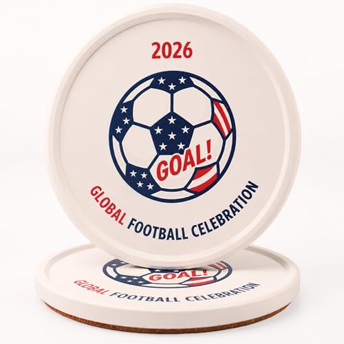 Soccer Drink Coasters 2 PC for The World Cup, Anti-Slip Thick Cork Absorbent Coasters with Raised Edge, Stone Drying Mat for Cups, Sink Tray, Soap Dish & Small Plants (2PACK 4X4X0.39 in_Goal) - color: Goal