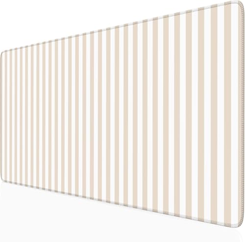 Beige Striped Desk Mat Cute Pastel XXL Large Gaming Mouse Pad Desk Pad Kawaii Aesthetic Home Office Decor Cozy Keyboard Laptop Computer Mat - color: A2- Beige