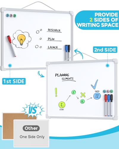 MaxGear Small Dry Erase Board, 14"x11" Double Sided Whiteboard, White Frame | Hanging White Board for Wall, Includes 3 Dry Erase Markers 3 magnets Double Sided Tapes, Portable for Planning, Home, Office - color: White, size: 14"W x 11"H