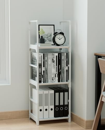FIDUCIAL HOME 3 Tiers Small Bookshelf White Open Short Book Shelf | Narrow Skinny Slim Thin Small Spaces for Space Saving, Easy to Assemble, 12"L x 10"W x 33.6"H - size: 3 Tier
