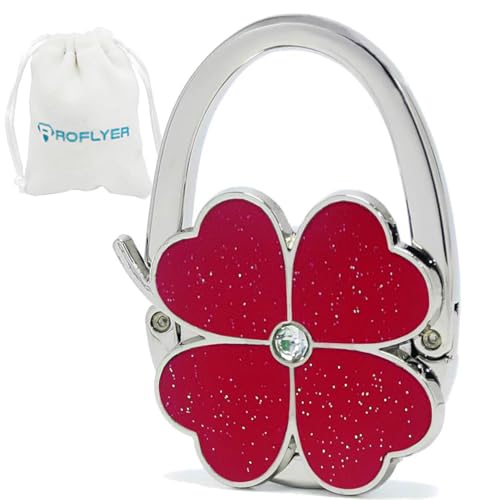 ROFLYER Four Leaf Clover Design Foldable Handbag Hanger Folding Purse Table Hook Holder (Red) - color: Red