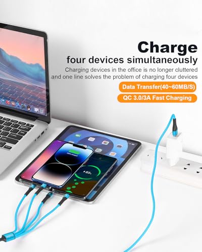 SIQIWO Multi USB C Cable Fast Charging, [4FT/2 Pack] QC 3.0(3A) USB C Splitter Cable, 4 in 1 Charger Cord with 4 Type C Ports, for iPhone 17/16/15 Series, iPad Air/Pro, Samsung Galaxy S25, Pixel, PS5 - color: Blue
