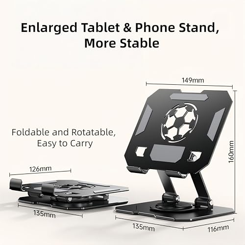 360° Rotatable Metal Tablet Stand(Backboard Soccer Cutout Design), Adjustable Folding Desktop Stand for iPad/iPhone/Switch, Universal Use for Office/Movie/Studying/Drawing/Gaming, Silver - color: World Cup Stand - White
