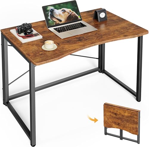 Huuger Folding Desk for Small Spaces, 31.5 Inch Foldable Computer Table, for Home Office, Study, Bedroom, Dorm, Space Saving, Small Writing Work Office Computer Desk, Easy to Fold, Rustic Brown - color: Rustic Brown, size: 18.9"D X 31.5"W