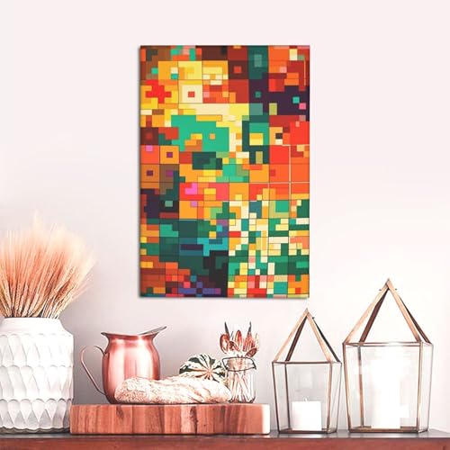 Pixel Art Pattern Wall Art Posters Modern Prints Painting Framed Pictures Artwork Decoration For Living Room Kitchen Bathroom Office Ready To Hang 16"X24" - size: 16"x24"