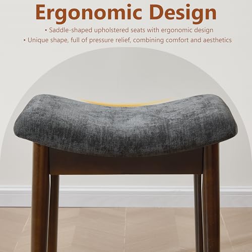 Royal Windsor Vanity Stool with Saddle Cushion, 18 Inch Makeup Vanity Chair for Living Room, Modern Foot Stool Ottoman Piano Bench,Small Upholstered Bench for Bedroom, Dark Grey - color: 10.2"d Dark Grey+walnut