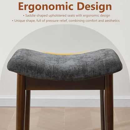 Royal Windsor Vanity Stool with Saddle Cushion, 18 Inch Makeup Vanity Chair for Living Room, Modern Foot Stool Ottoman Piano Bench,Small Upholstered Bench for Bedroom, Dark Grey - color: 10.2"d Dark Grey+walnut