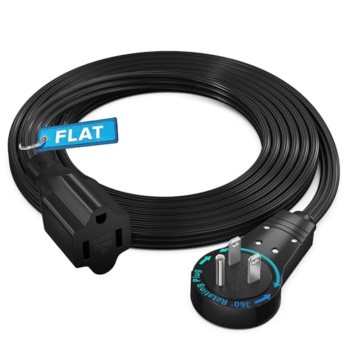 Maximm 360 Rotating Flat Plug Extension - 6ft Flat Cord for Under Carpet, Slim Space-Saving Plug Design (Black) - color: Black, size: 6 Feet