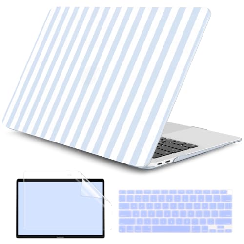 DONGKE Case for MacBook Air 13 Inch (2021-2018 Models A2337 M1/A2179/A1932), Blue & White Stripes Hard Shell Case with Keyboard Protector, Compatible with Retina Display and Touch ID - color: Blue & White Stripes