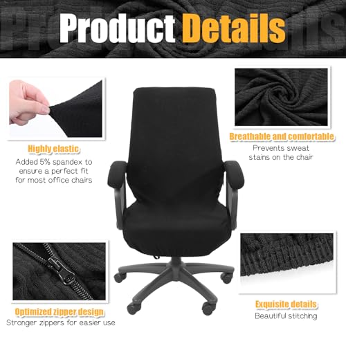 Office Chair Cover with Armrest Covers Black Water Repellent Jacquard Computer Chair Covers with Arms Removable Washable Office Armrest Cover with Zipper (Black)