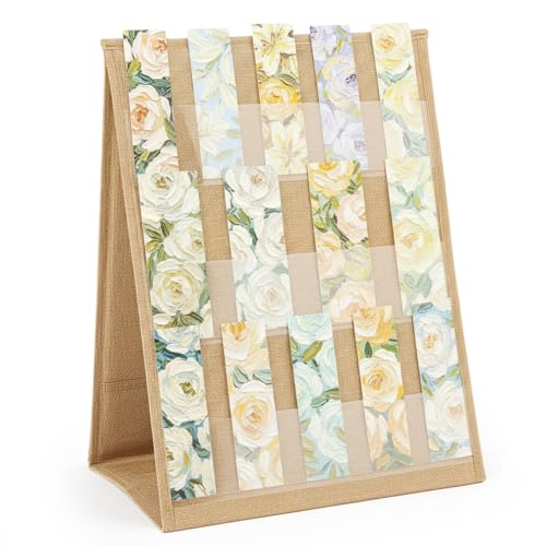 Faccito Bookmark Display Stand, Double Sided Portable Holder for Bookmarks, Linen Fabric Desktop Display Rack for Craft Fairs, Markets, Handmade Vendors - color: Flaxen, style: 2 Sides
