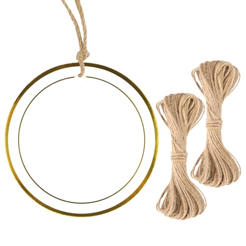 G2PLUS Gold Gift Tags with String, 100PCS Metallic Gold Foil Gift Tags, 2.5 in Large Blank White Round Paper Hanging Label Tag for Present Wrapping, Wedding, Birthday, Christmas Party Favors - style: Round Double Border