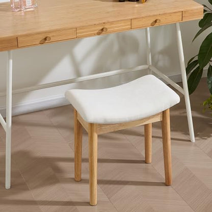 Royal Windsor Vanity Stool with Saddle Cushion, 18 Inch Makeup Vanity Chair for Living Room, Modern Foot Stool Ottoman Piano Bench,Small Upholstered Bench for Bedroom, Beige - color: 10.2"d Beige+wood Grain