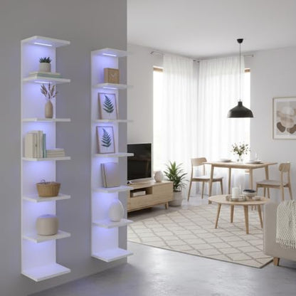 7 Tier Wall Shelves with RGB Light, Lack Wall Shelf Unit, Vertical Shelf with Remonte Control,White Shelves - color: Rgb-white