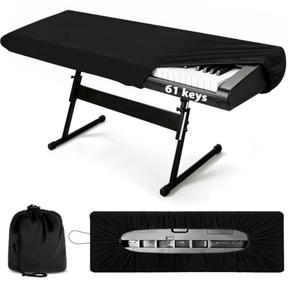 61 Keys Piano Keyboard Dust Cover, Stretchy Protective Keyboard Cover with Elastic Cord Locking Clasp, Universal Fit for All 61 Keys Digital Electronic Pianos, Must Have Piano Accessories - size: 61 Keys