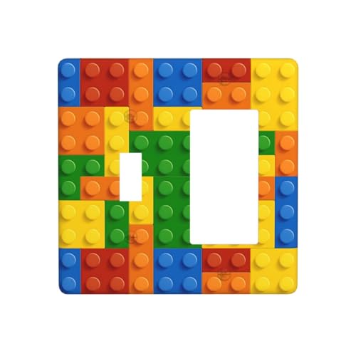 Building Blocks Theme Colored Bricks Print Outlet Covers 1 Toggle 1 Rocker Combination Decorative Wall Plate Electrical Switch Plates Light Switch Cover Plate for Room Office Home Decor - color: Building Blocks Theme Colored Toy Bricks Print, size: 1 Togg