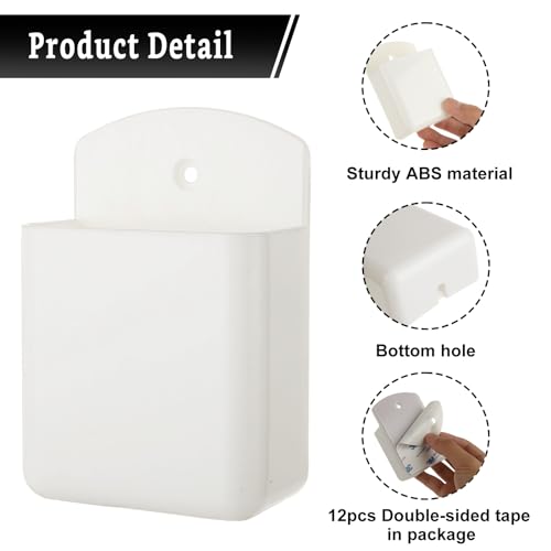 12 Pcs Remote Control Holder Wall Mount, White Self Adhesive Wall Organizer, TV Remote Holder Wall Pen Holder for Home, Office, School
