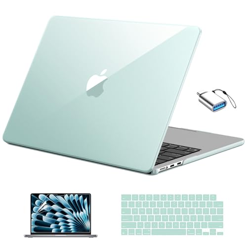 EooCoo Compatible with MacBook Air 13 inch Case M5 2026-2022 M4 M3 M2 Model A3449 A3240 A3113 A2681, Mac Air 13.6 inch Hard Shell & Keyboard Cover & Screen Film & Type-C, Crystal Sage Green - color: Crystal Sage Green