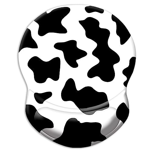 Ergonomic Mouse Pad with Support - Comfortable Wrist Rest, Non-Slip PU Base for Home Office, Studying, Gaming (Black White Cow) - color: Black White Cow