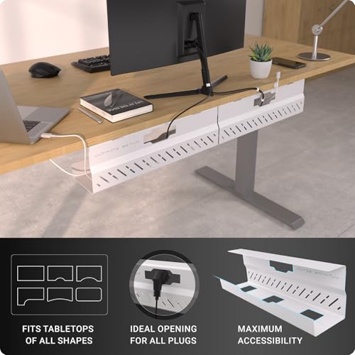 Under Desk Cable Management Tray no Drill – Wire Management - Cord Organizer – Huge Load Capacity – Under Desk Cable Tray no Drill (White, 2 Pieces Set) - color: White, size: 2 pieces set