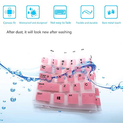 2 Pack Keyboard Cover for Logitech K120 & MK120 Ergonomic Desktop USB Keyboard, Logitech K120 & MK120 US Layout Waterproof Anti-Dust Keyboard Skin-OmbrePink+Clear - color: OmbrePinkClear