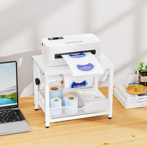 Marbrasse Label Holder for Rolls and Fanfold Labels, Metal Thermal Label Printer Holder with Drawer, Shipping Label Stand, Sticker Roll Holder for Home, Office, Small Business,White - color: White