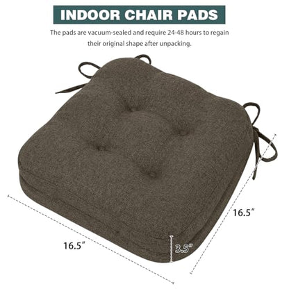 baibu Set of 6 Dining Chair Cushions, Dual-Layer Patent Design Memory Foam Kitchen Chair Cushions, Non-Slip Seat Pads with Ties, 16.5 x 16.5 x 3.5in, 6 Pack, Dark Brown - color: Brown, size: 6 Count (Pack of 1)