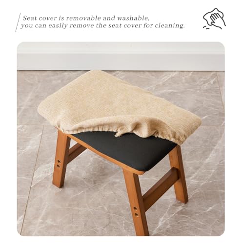 Kitsanery Foot Stool,Ottoman,Bamboo Small Sofa Foot Rest Under Desk,Extra Seating for Living Room, Bedroom and Kitchen(Brown Stool Legs - Beige Surface) - color: Brown Stool Legs - Beige Surface