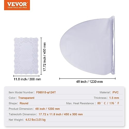 VEVOR Clear Table Cover Protector, 48 inch/1230 mm Round Table Cover, 1.5 mm Thick PVC Plastic Tablecloth, Waterproof Desktop Protector for Writing Desk, Coffee Table, Dining Room Table - size: 48" (Round)