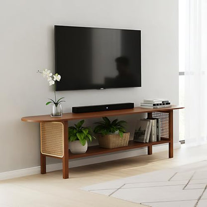 Tiita TV Stand with Storage for TVs up to 65'', Bamboo TV Console Entertainment Center with 2 Open Shelf, Mid Century Modern Media Console for Living Room, Bedroom, Walnut - color: Classic Walnut