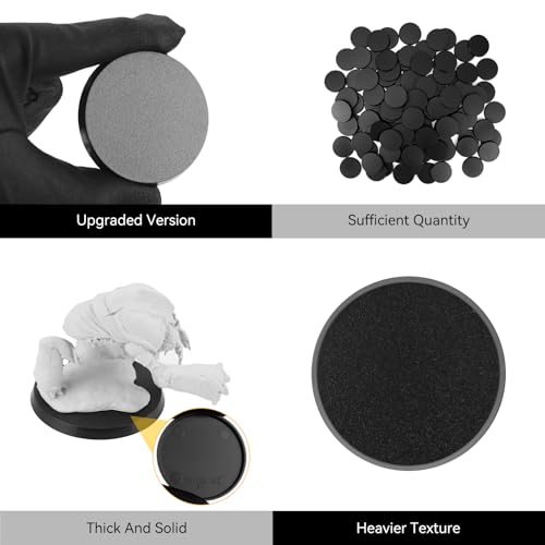 60PCS 50mm/1.97inch Textured Plastic Black Round Miniature Bases, Model Base for Gaming Miniatures or Wargames Table Top Games - color: 50mm-60pcs-black