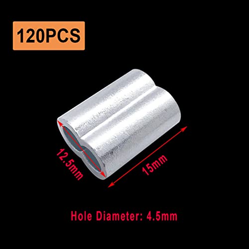 Pack of 120 Aluminum Crimping Loop Sleeve Cable Crimp for 5/32 inch Diameter Double Ferrule Wire Rope and Cable (4mm)